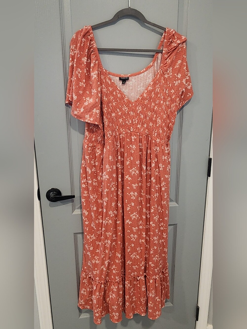 Torrid Coral-Pink Floral Smocked Maxi Dress